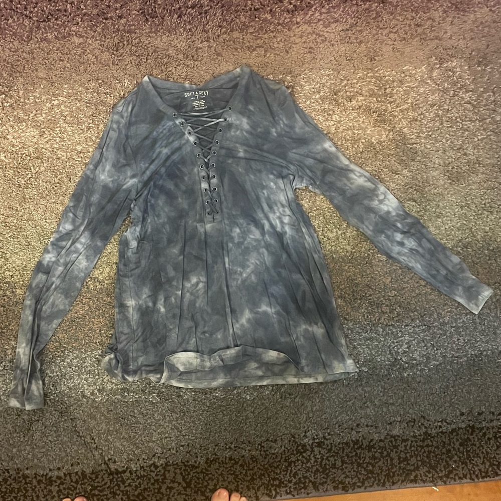 American Eagle Soft & Sexy, tie dye, faux lace up blouse